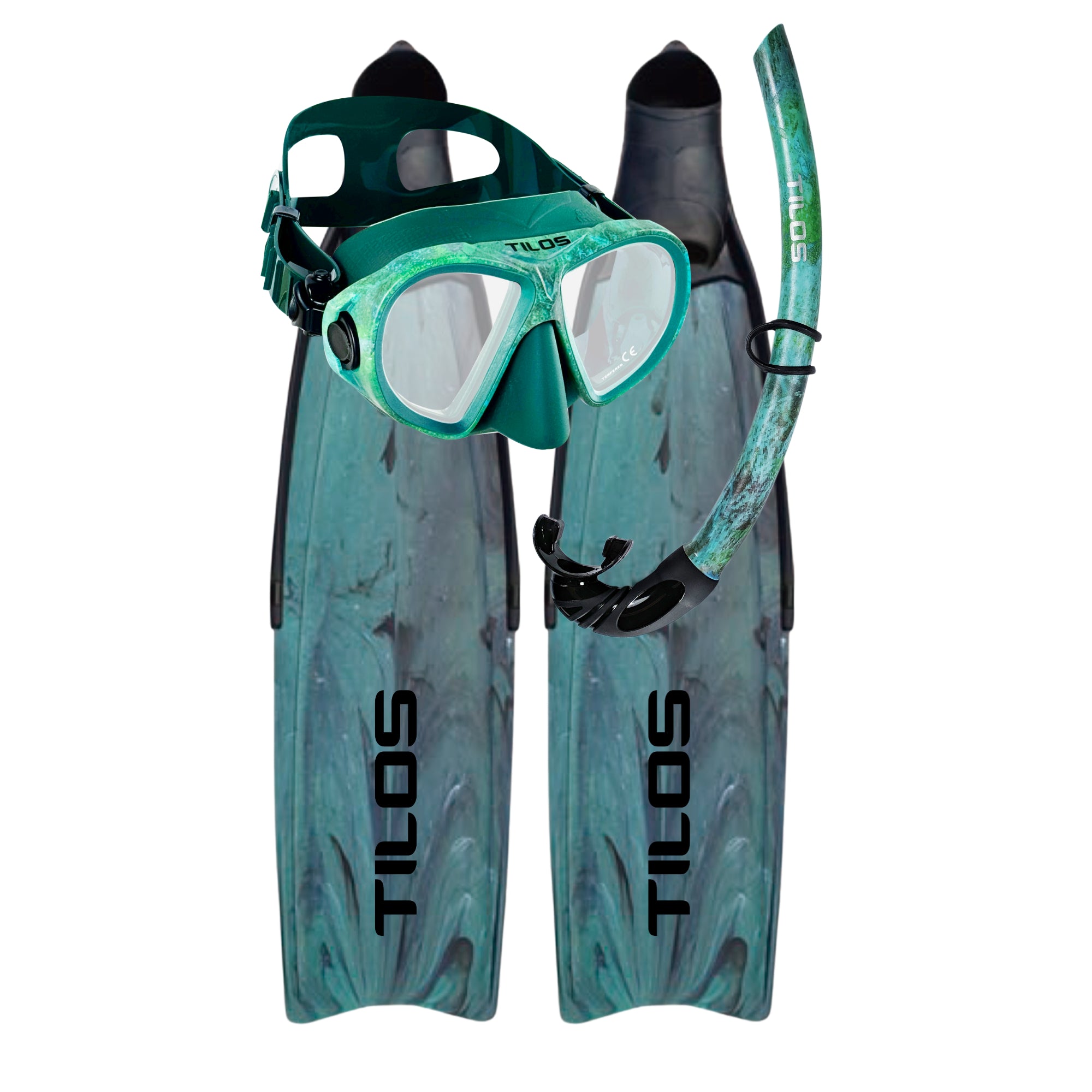 Aquastalk Mask, Spawn Semi-Dry Snorkel & Syryn Lightweight Freediving Fins Bundle