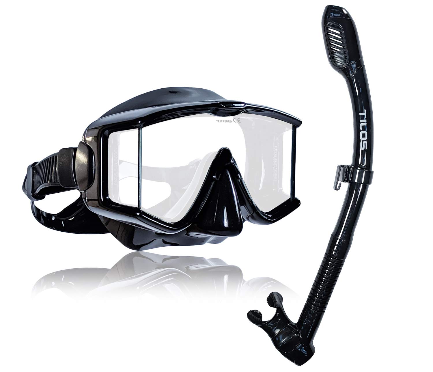 Tilos Panoramic Single Lens Wide View Mask Dry Snorkel Set