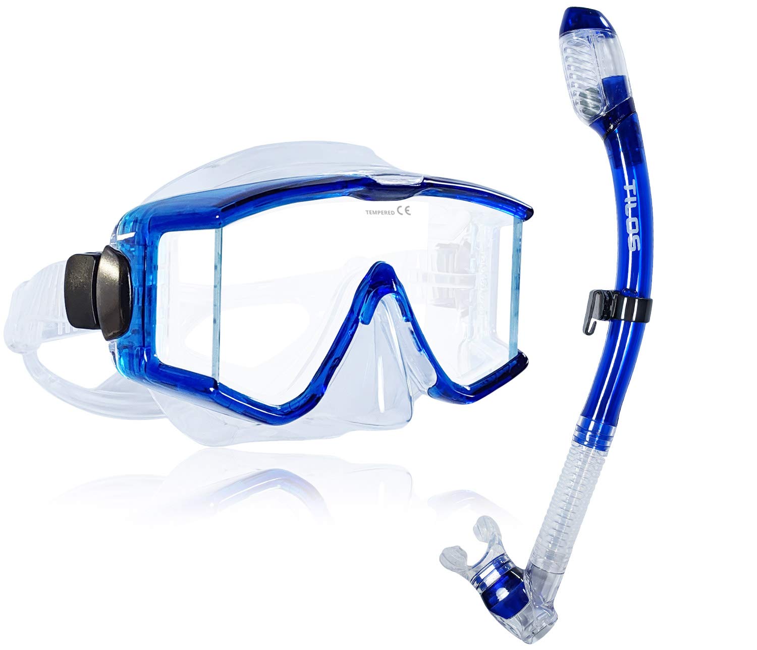 Tilos Panoramic Single Lens Wide View Mask Dry Snorkel Set