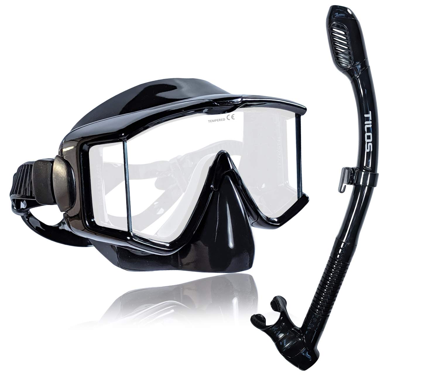 Tilos Panoramic Single Lens Wide View Mask Dry Snorkel Set