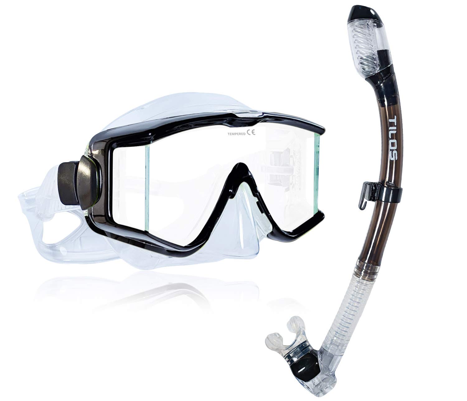 Tilos Panoramic Single Lens Wide View Mask Dry Snorkel Set