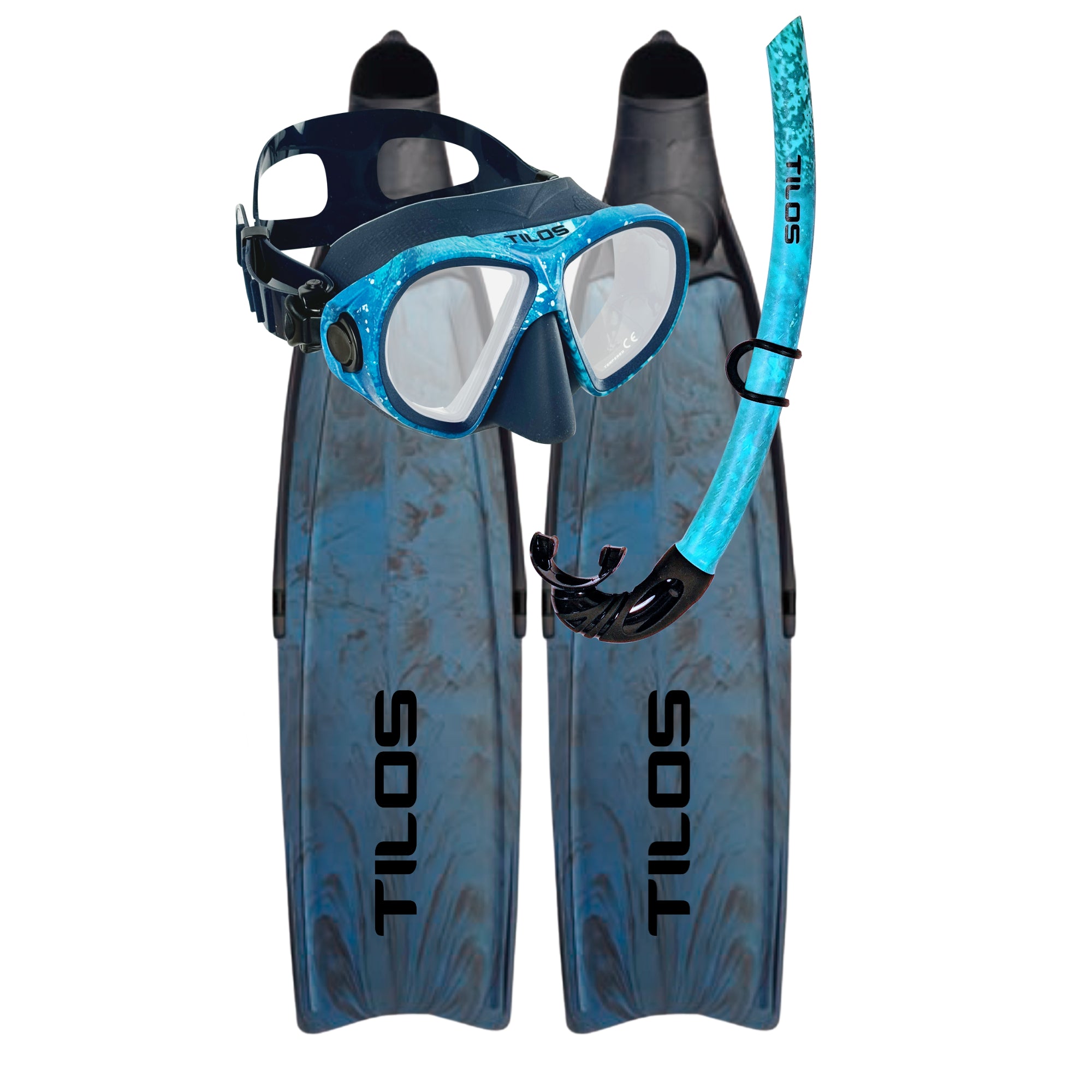 Aquastalk Mask, Spawn Semi-Dry Snorkel & Syryn Lightweight Freediving Fins Bundle