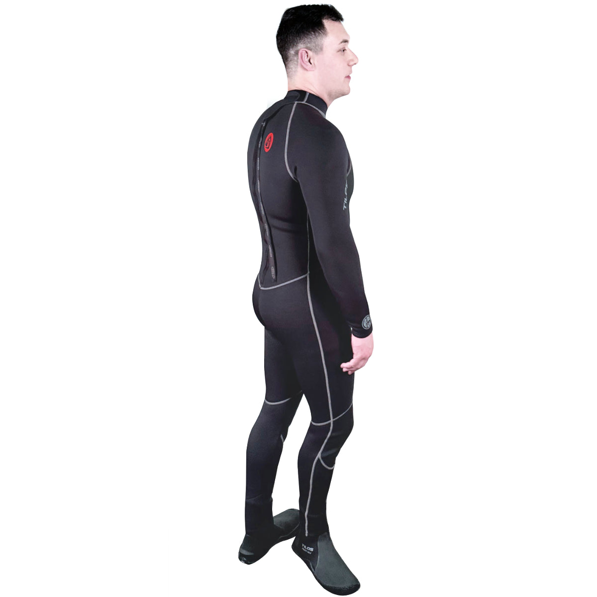 Tilos 3/2mm Jumpsuit in black — back view showing zipper