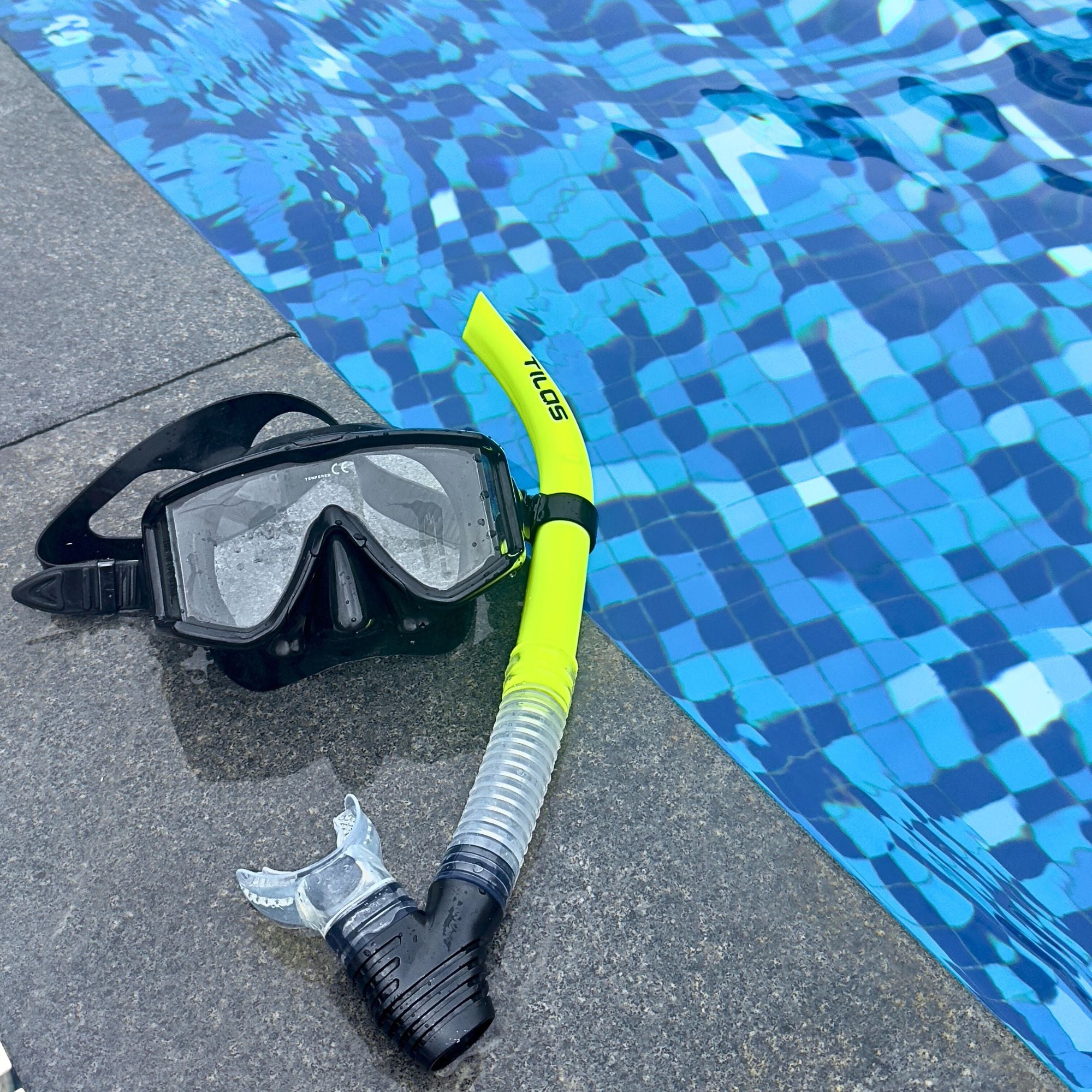 Diver using the Tilos U-Pro Diver Purge Snorkel