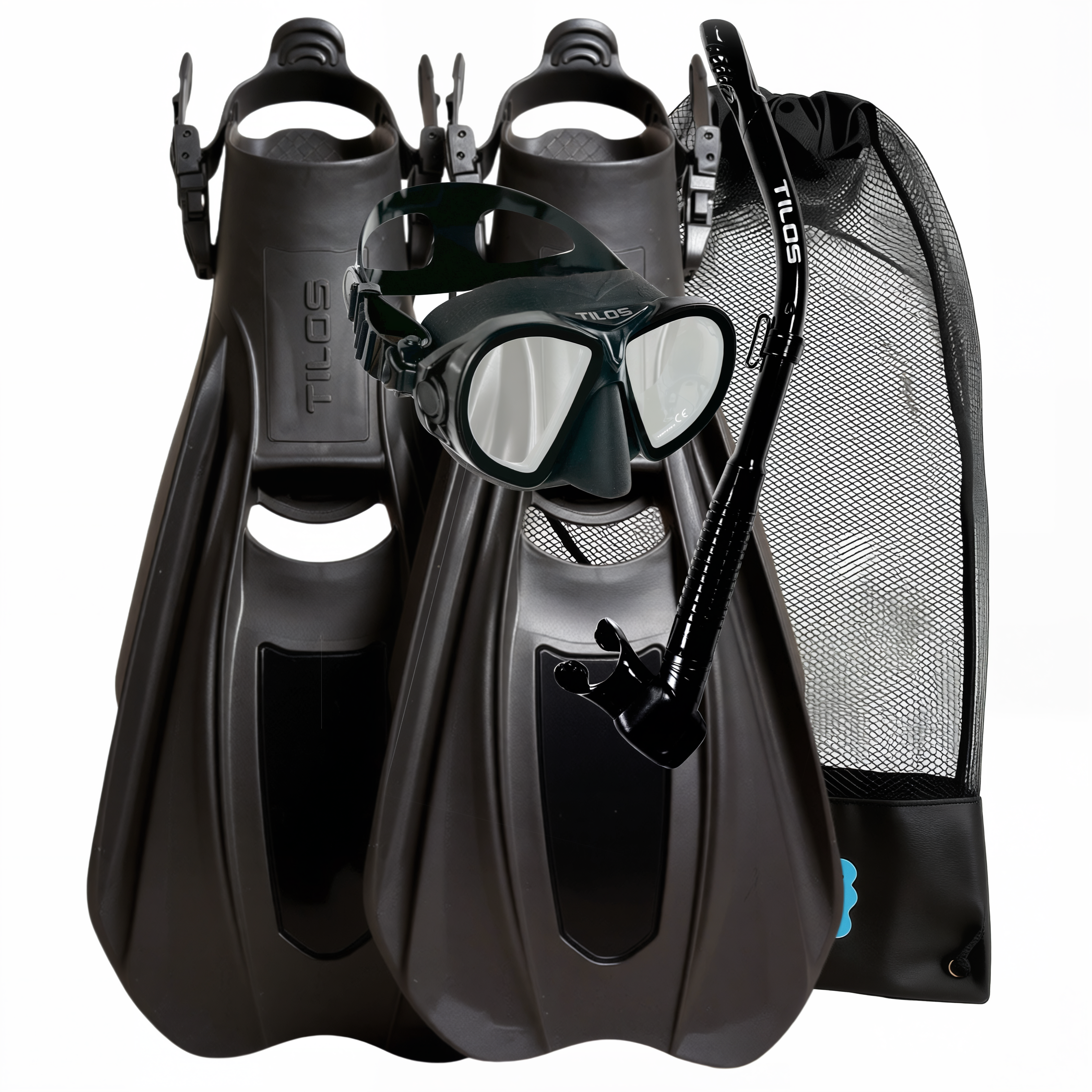 Aquastalk Mask with Hi-Flow II Semi-Dry Snorkel and Technix OH Fins