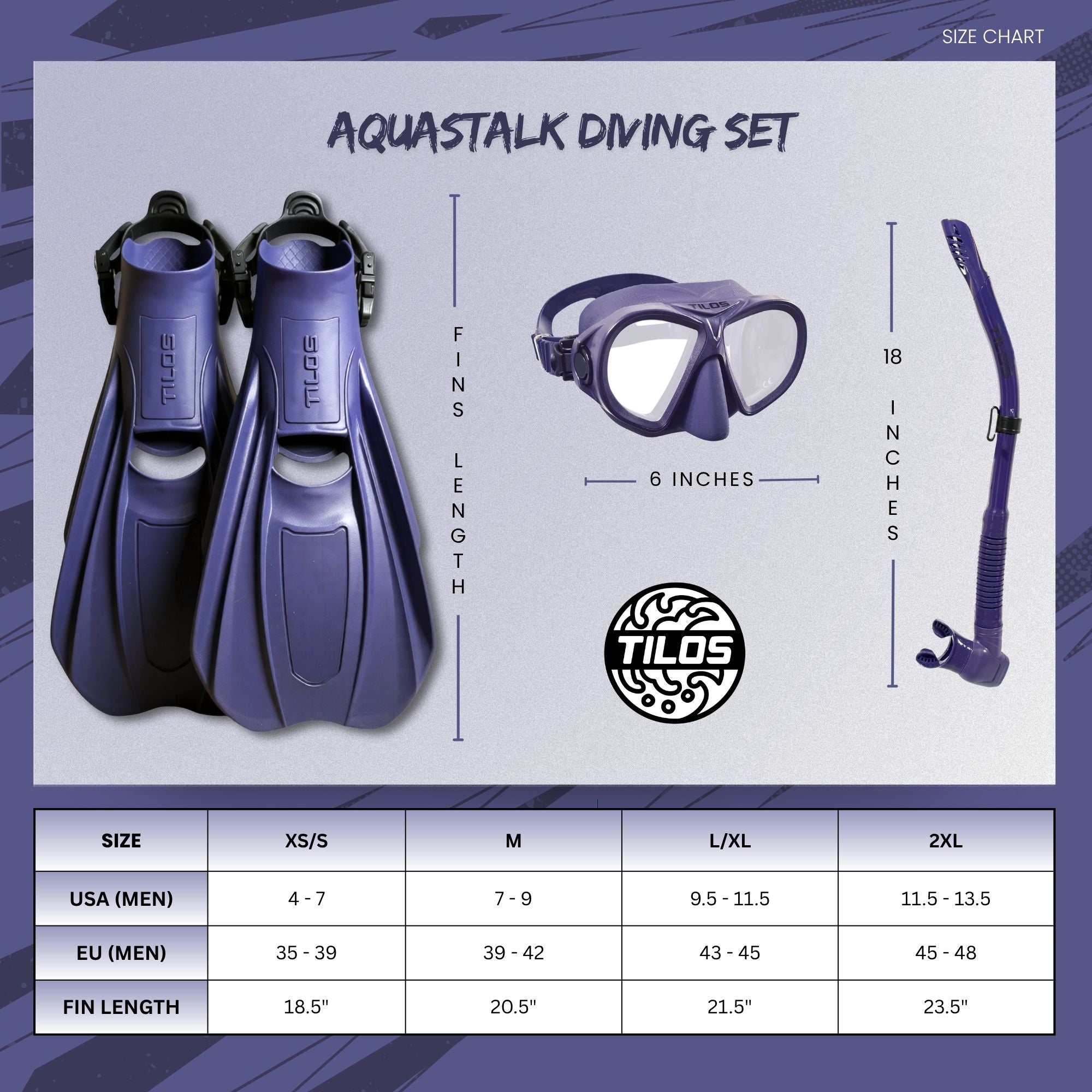 Aquastalk Mask with Hi-Flow II Semi-Dry Snorkel and Technix OH Fins