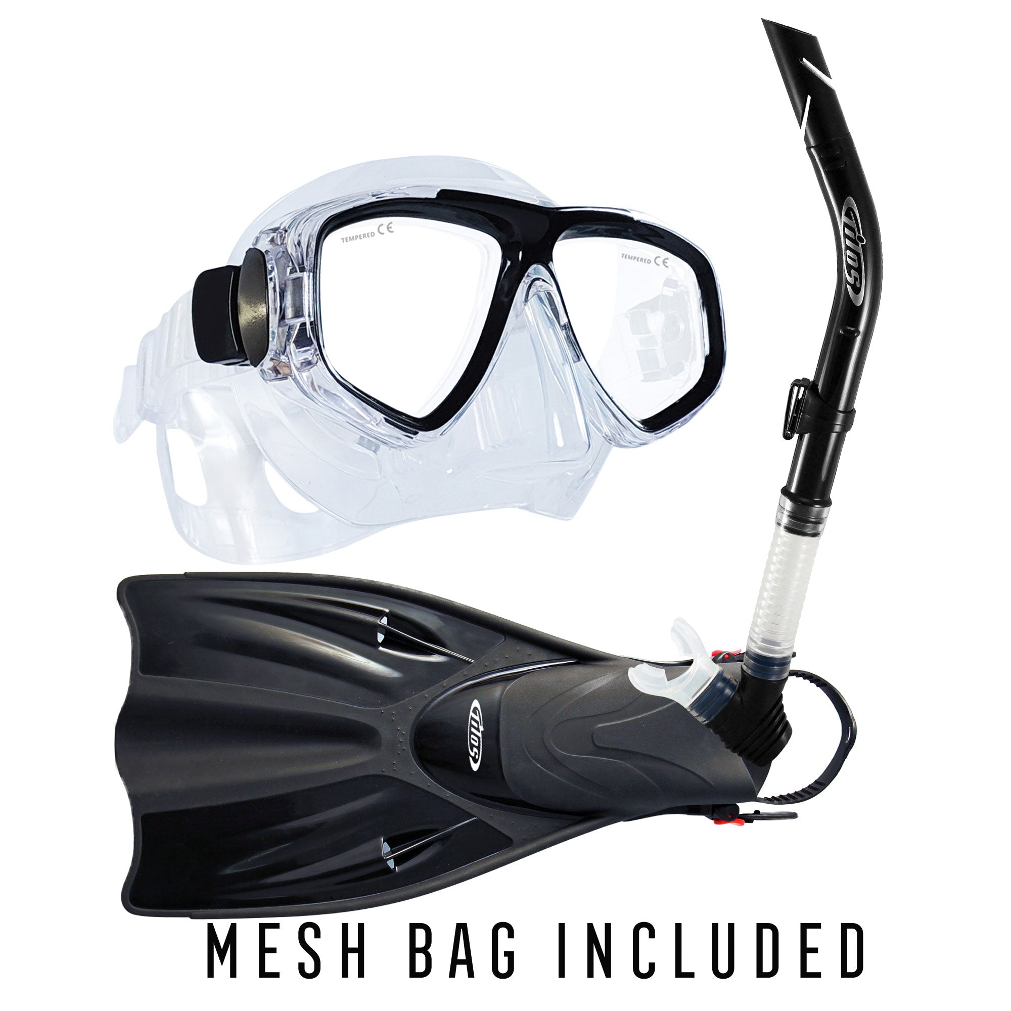 Fantasia Mask with Splash Semi-Dry Snorkel and Getaway Fins Pacakge
