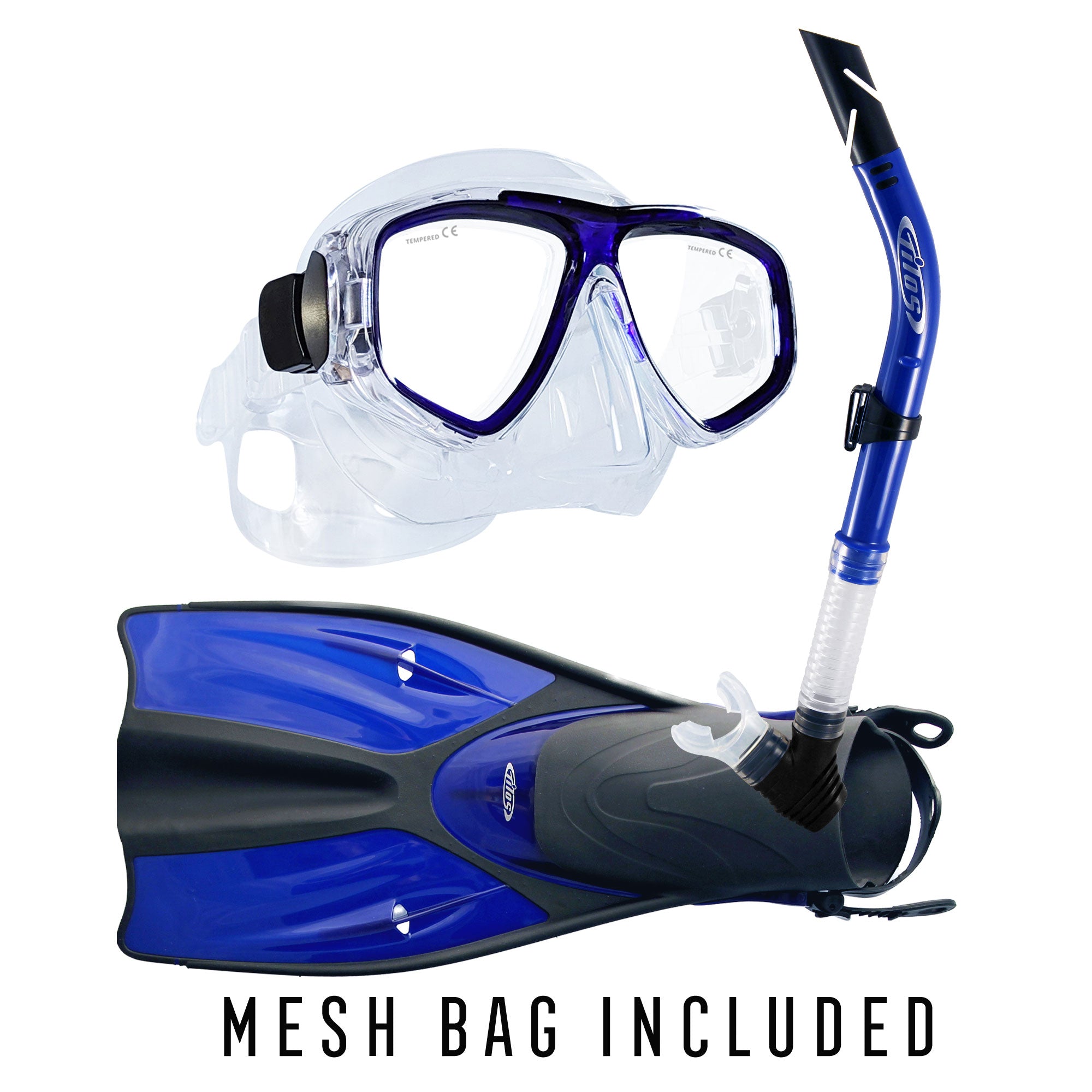 Fantasia Mask with Splash Semi-Dry Snorkel and Getaway Fins Pacakge