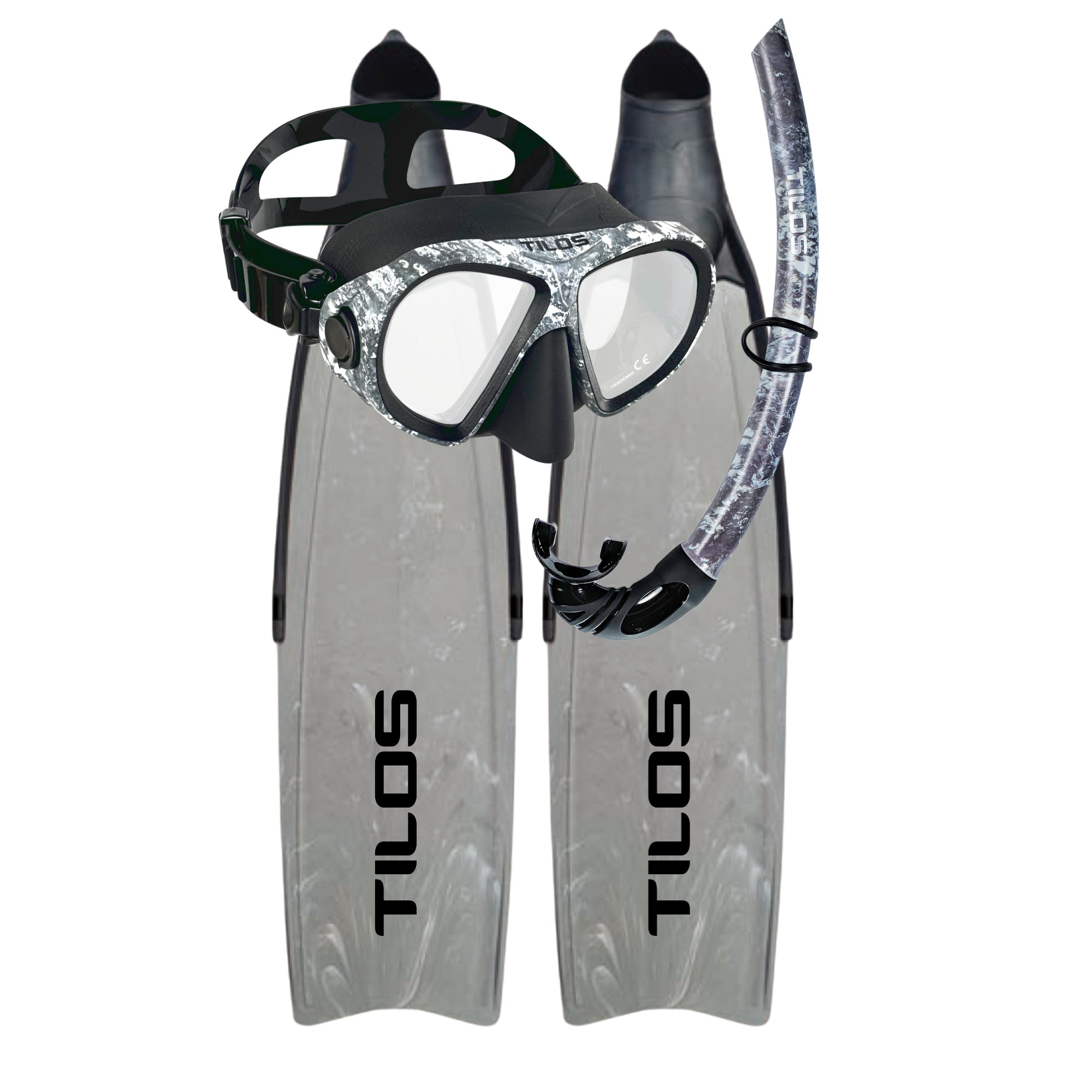 Aquastalk Mask, Spawn Semi-Dry Snorkel & Syryn Lightweight Freediving Fins Bundle