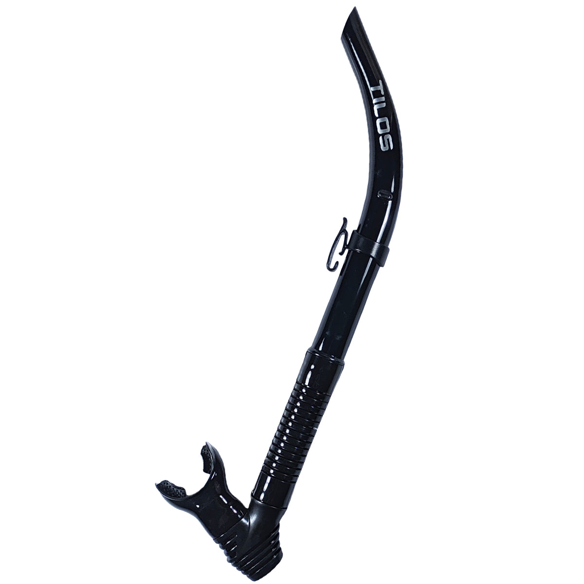 Tilos U-Pro Diver Purge Snorkel in black — classic J-style snorkel