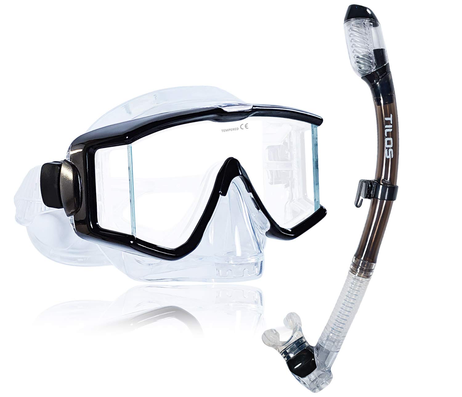 Tilos Panoramic Single Lens Wide View Mask Dry Snorkel Set