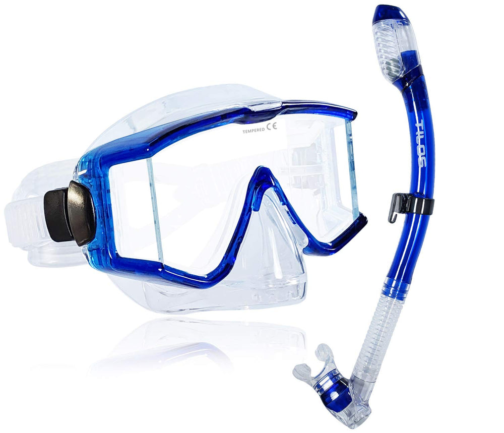 Tilos Panoramic Single Lens Wide View Mask Dry Snorkel Set