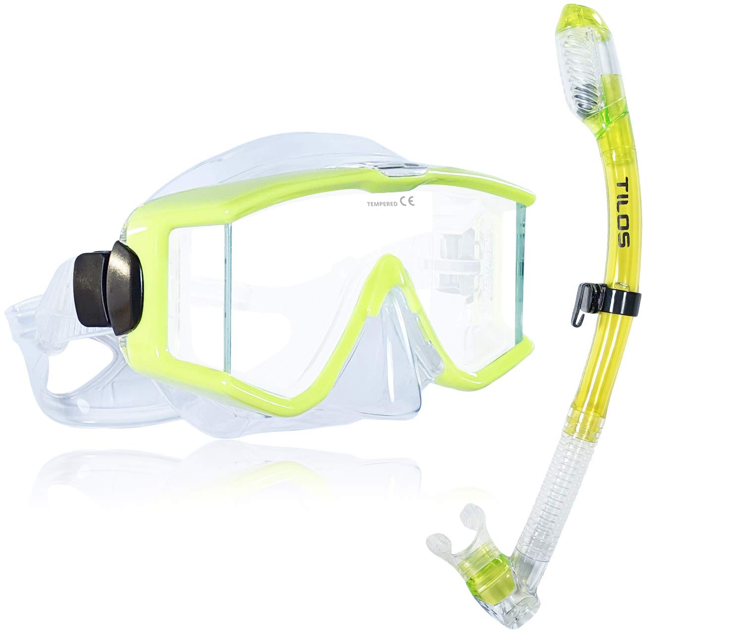 Tilos Panoramic Single Lens Wide View Mask Dry Snorkel Set
