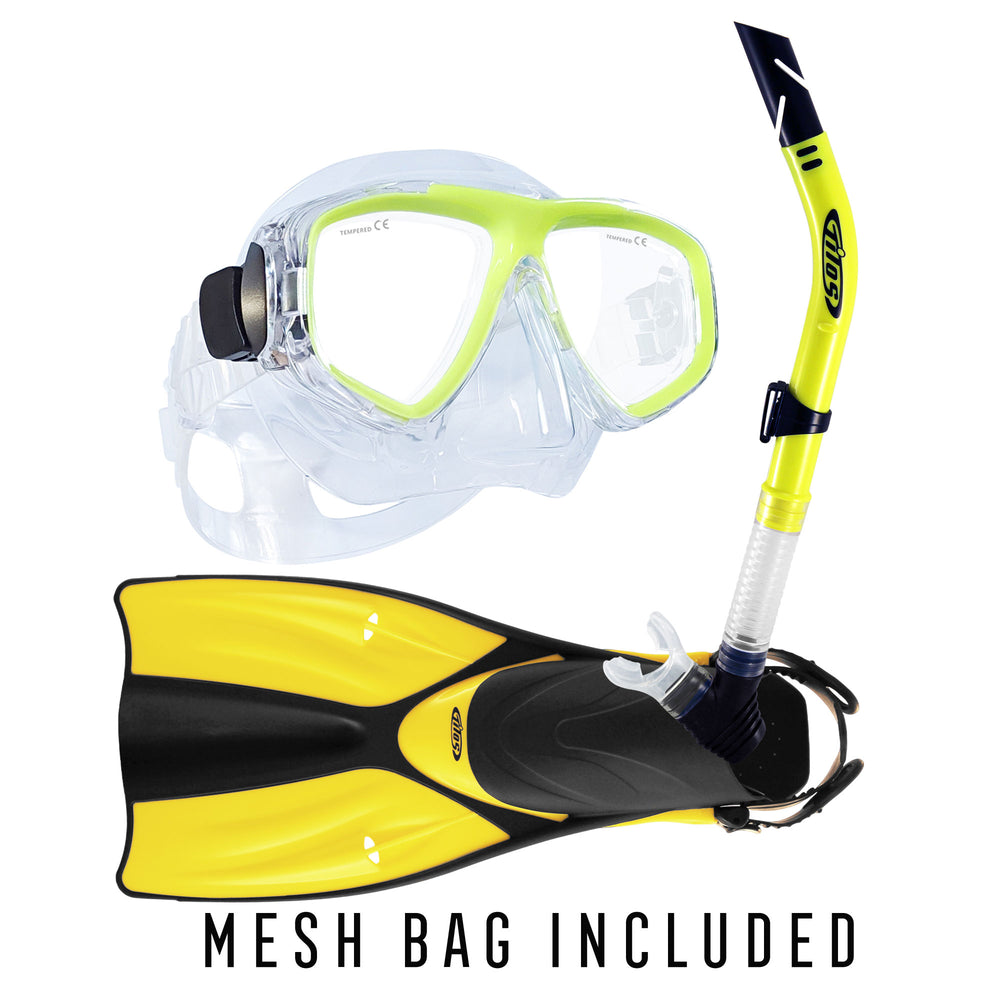 Fantasia Mask with Splash Semi-Dry Snorkel and Getaway Fins Pacakge