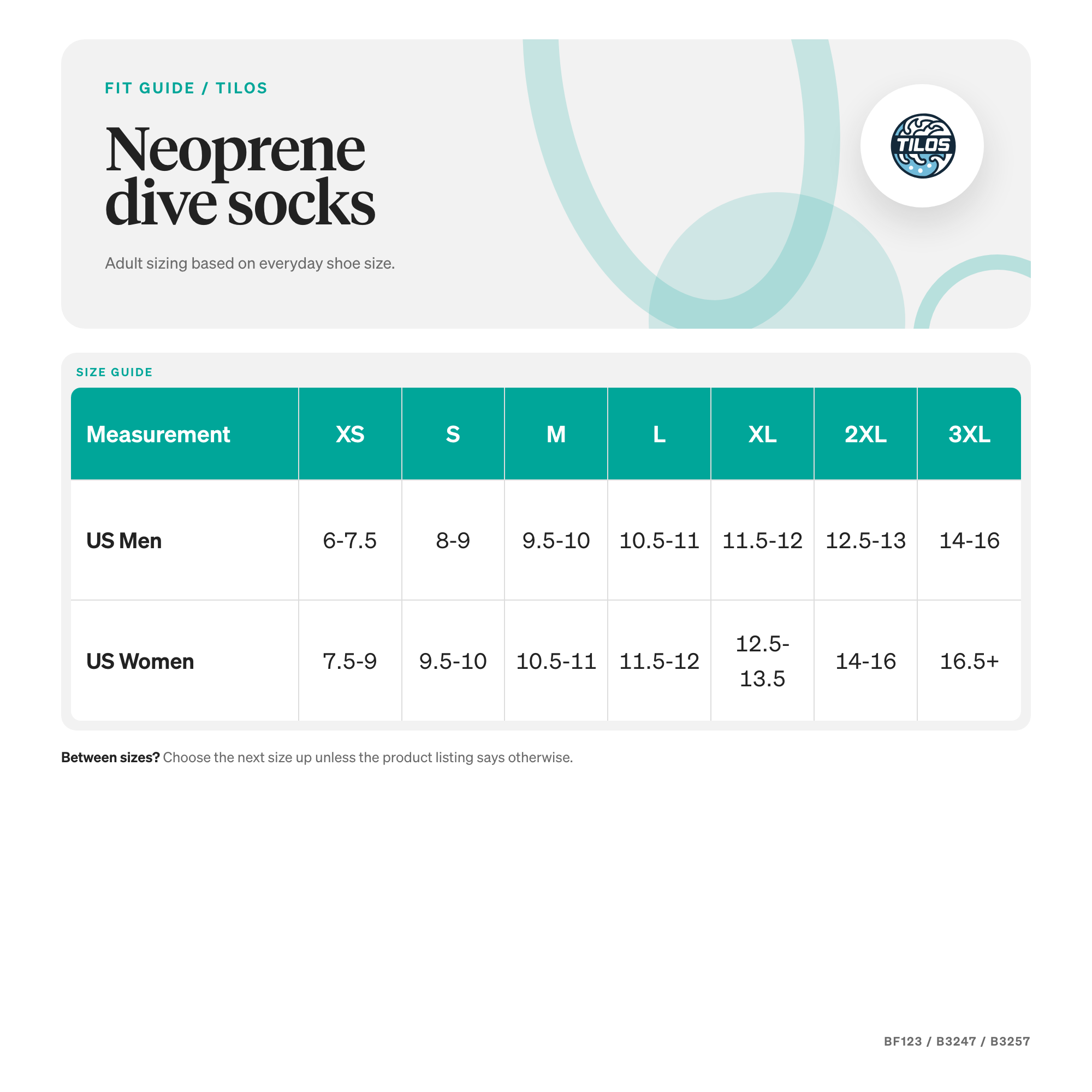Tilos 1mm Thermoflare Socks size guide