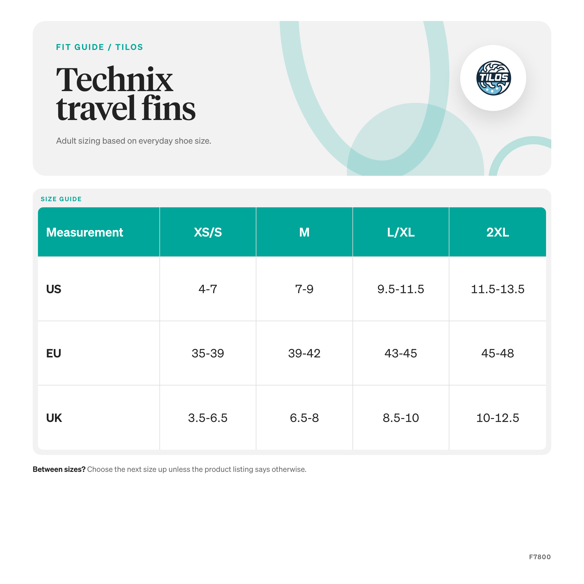 Tilos Technix Lightweight TPR Open Heel Travel Fins size guide
