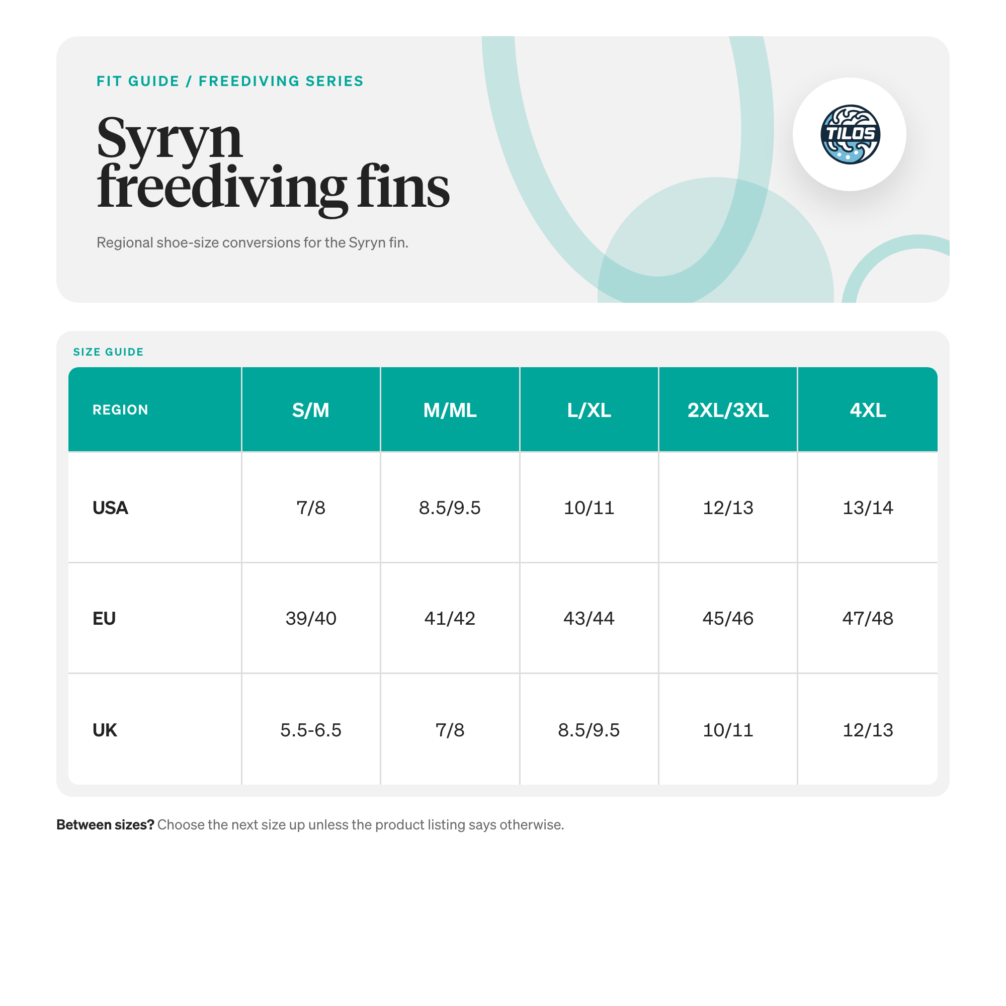 Tilos Syryn Full Foot Freediving Fin size guide